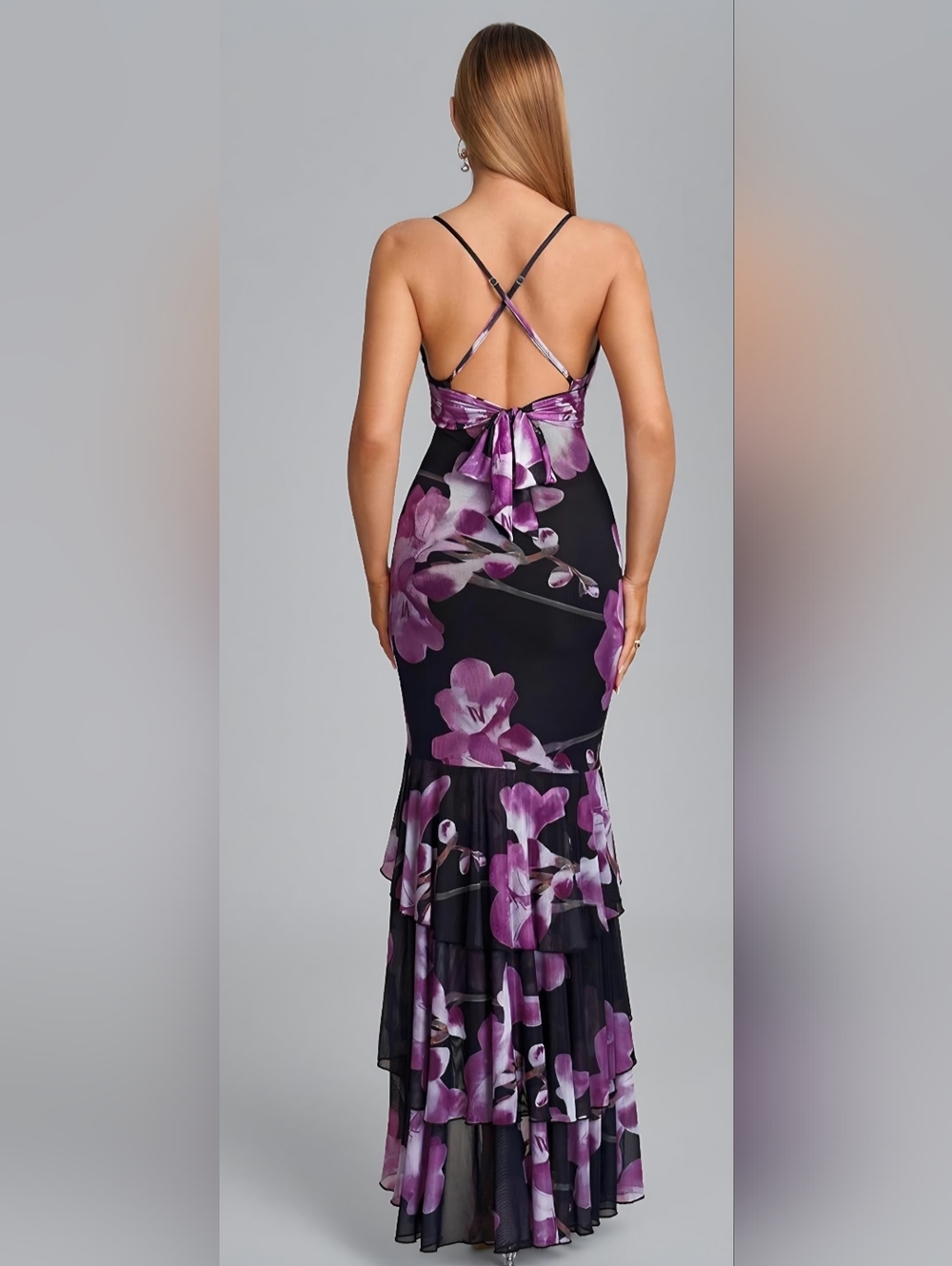 Floral Bodycon Maxi Dress Size L (8–10) V Neck Tie Back Cocktail Formal - Picture 2 of 5